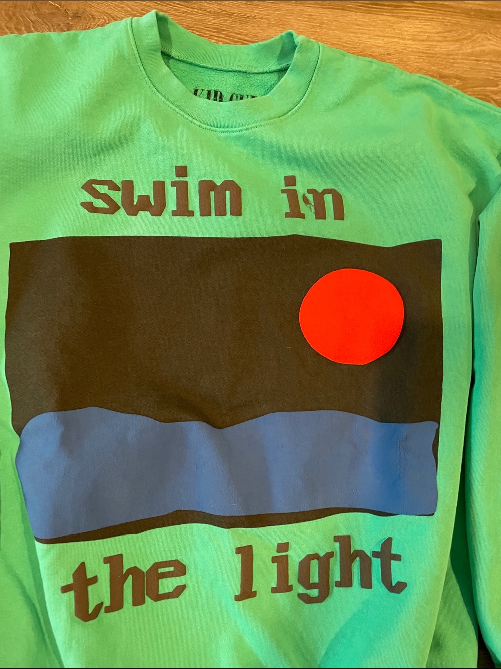 Cactus Plant Flea Market kid Cudi Teal Crewneck with Blue Wave & Orange Sun - Picture 3 of 5